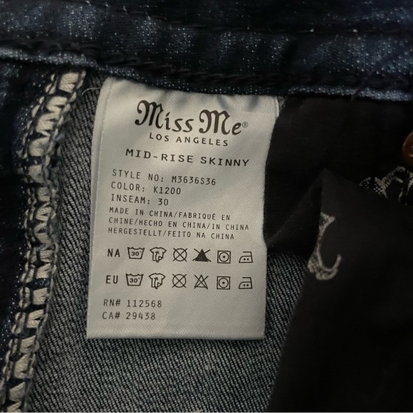 Miss Me Los Angeles Mid-Rise Skinny Size 27 Dark Wash - Picture 12 of 12